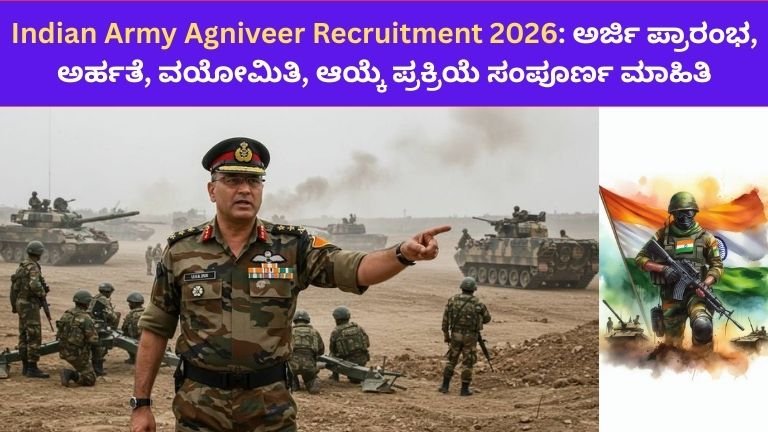 Indian Army Agniveer Recruitment 2026: ಅರ್ಜಿ ಪ್ರಾರಂಭ, ಅರ್ಹತೆ, ವಯೋಮಿತಿ, ಆಯ್ಕೆ ಪ್ರಕ್ರಿಯೆ ಸಂಪೂರ್ಣ ಮಾಹಿತಿ