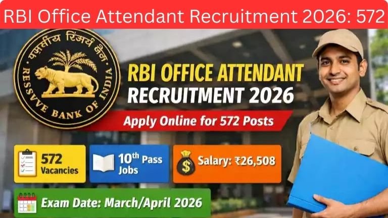 RBI Office Attendant Recruitment 2026: 572 ಹುದ್ದೆಗಳು | 10ನೇ ತರಗತಿ ಪಾಸ್‌ಗಳಿಗೆ RBI ಉದ್ಯೋಗ