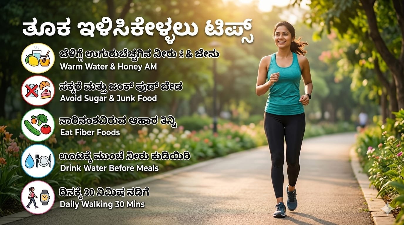 ಜಿಮ್‌ಗೆ ಹೋಗದೆ ಮನೆಯಲ್ಲೇ ತೂಕ ಇಳಿಸಿಕೊಳ್ಳಲು 5 ಸಿಂಪಲ್ ಟಿಪ್ಸ್ - Weight Loss Tips in Kannada