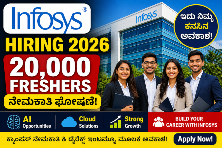 Infosys Hiring 2026: 20,000 Freshers ಗೆ ಭರ್ಜರಿ ಅವಕಾಶ! AI & Cloud ಕ್ಷೇತ್ರದಲ್ಲಿ ದೊಡ್ಡ ನೇಮಕಾತಿ