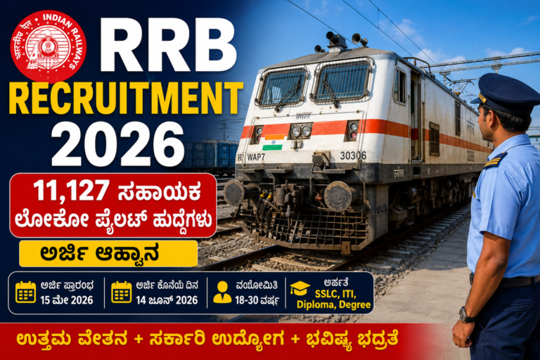 RRB Recruitment 2026: 11,127 Assistant Loco Pilot ಹುದ್ದೆಗಳ ನೇಮಕಾತಿ | SSLC, ITI ಅಭ್ಯರ್ಥಿಗಳಿಗೆ ಅವಕಾಶ