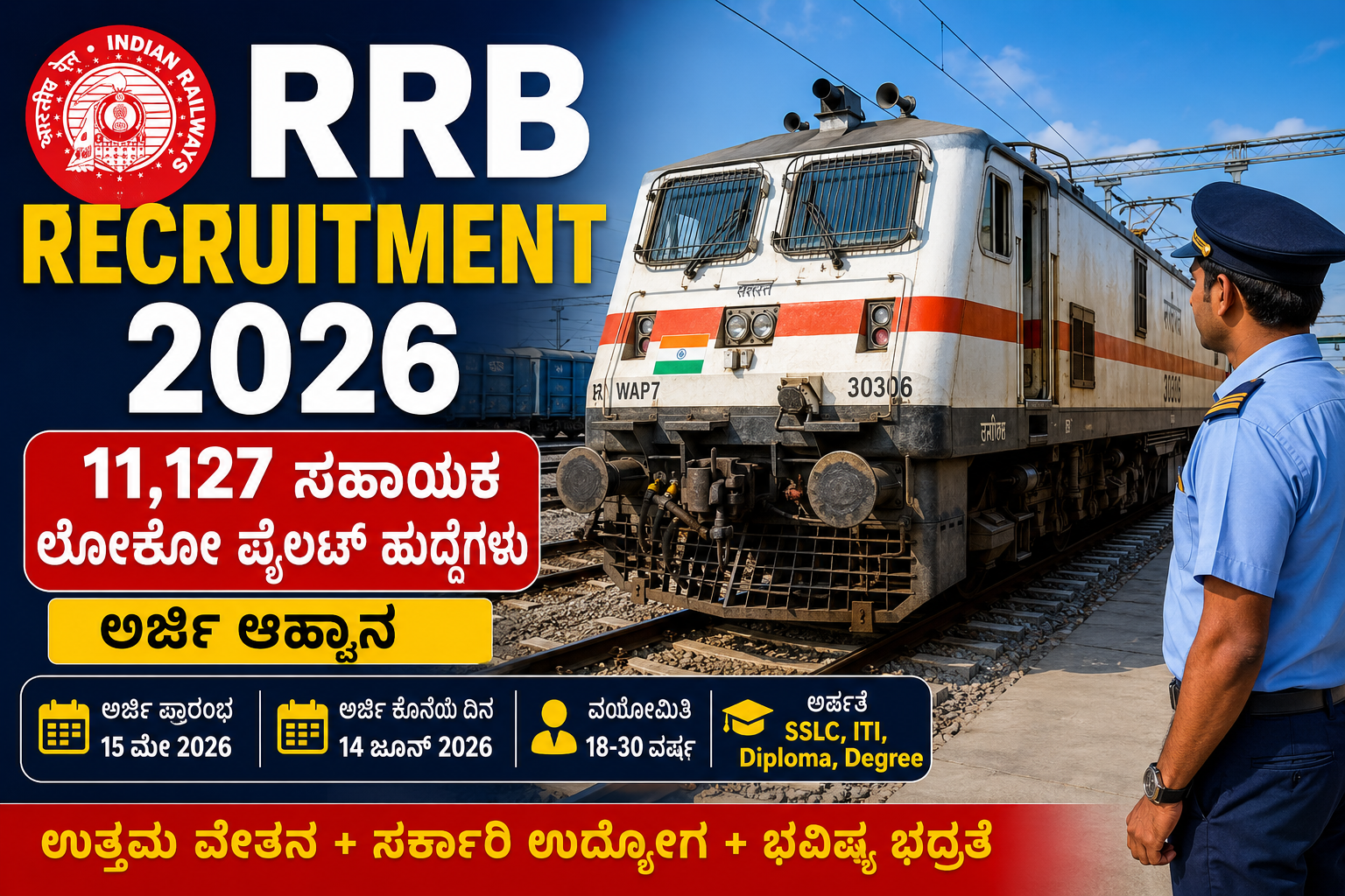 RRB Recruitment 2026: 11,127 Assistant Loco Pilot ಹುದ್ದೆಗಳ ನೇಮಕಾತಿ | SSLC, ITI ಅಭ್ಯರ್ಥಿಗಳಿಗೆ ಅವಕಾಶ
